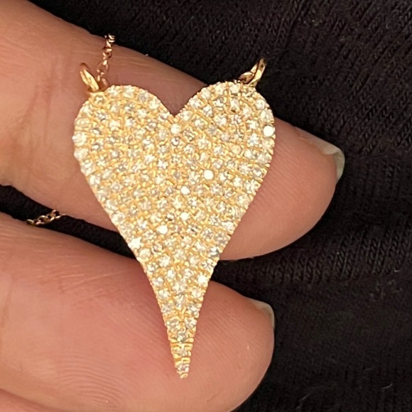 White Diamond 14k heart necklace 16-17 inch lab diamonds yellow - Picture 4 of 5